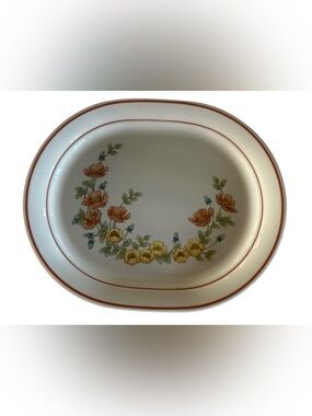 Country Cottons 8102 Stoneware Japan Oval Serving Platter Floral 11.5”